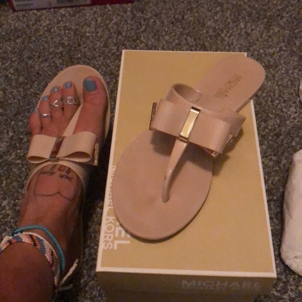 PVC nude, Michael Kors bowed sandals.  EUC.  😍